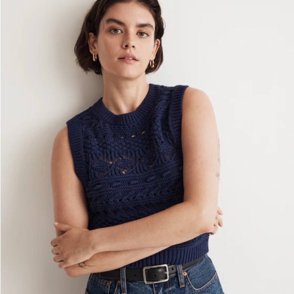 Madewell Navy Textured Knit Sweater